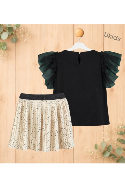 Camiseta + Falda De Niña Negro Beig