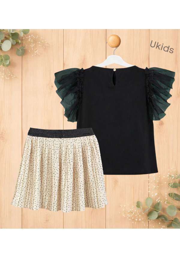 Camiseta + Falda De Niña Negro Beig