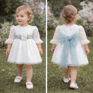 VESTIDO CEREMONIA PLUMETI GASA M/FRANCESA TUL VERDE