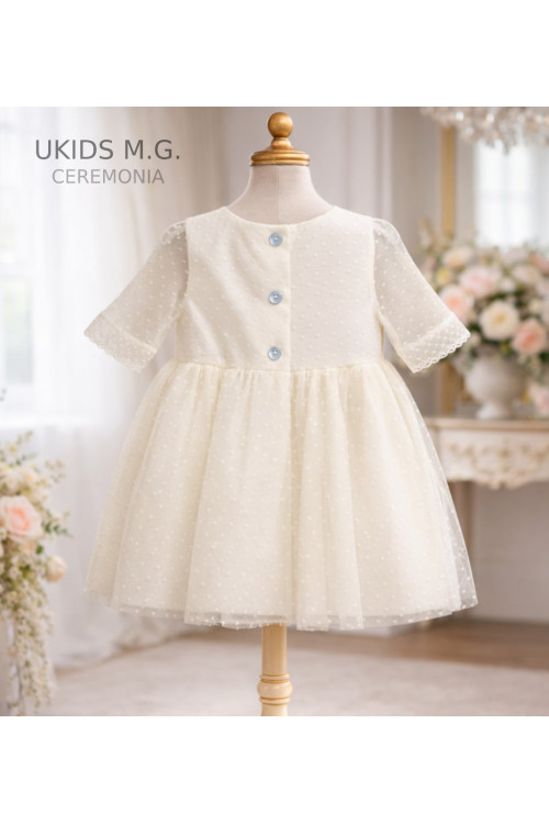 Vestido Tul Plumeti Básico sin fajín color blanco