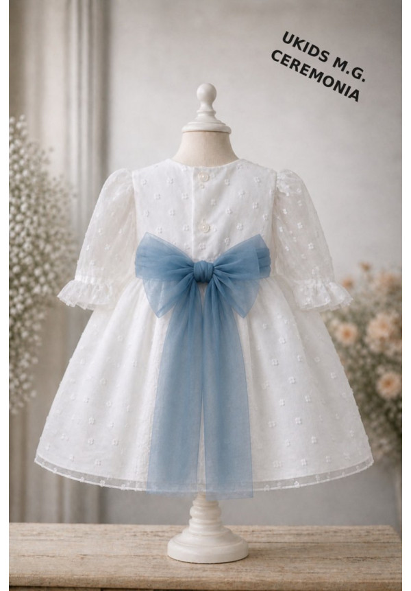 VESTIDO CEREMONIA PLUMETI GASA M/FRANCESA TUL AZUL