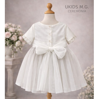 Vestido Ceremonia combinado tul lino beige