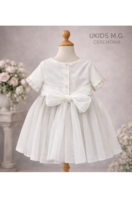 Vestido Ceremonia combinado tul lino beige