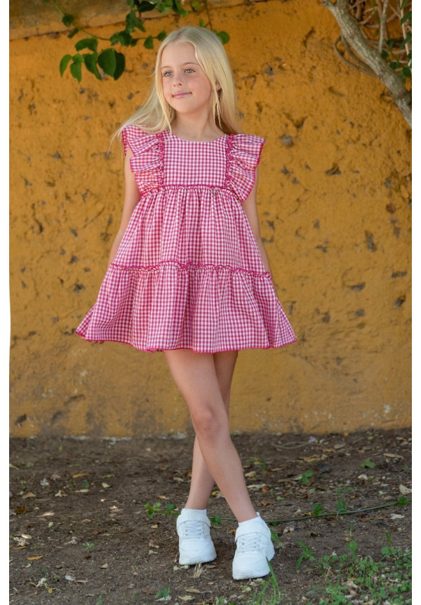 Vestido en cuadro vichi. Color fucsia