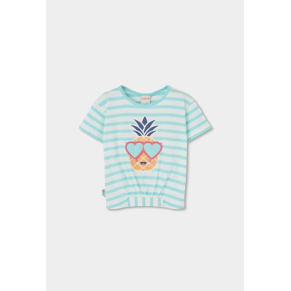 Conjunto Camiseta Punto Listada Y Bermudas Punto Flamé Niña Azul