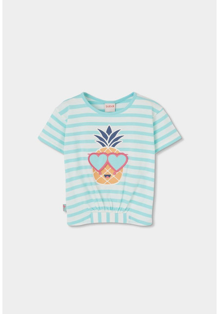 Conjunto Camiseta Punto Listada Y Bermudas Punto Flamé Niña Azul