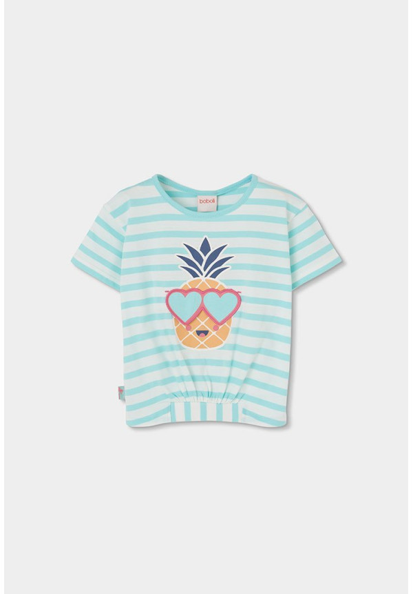 Conjunto Camiseta Punto Listada Y Bermudas Punto Flamé Niña Azul