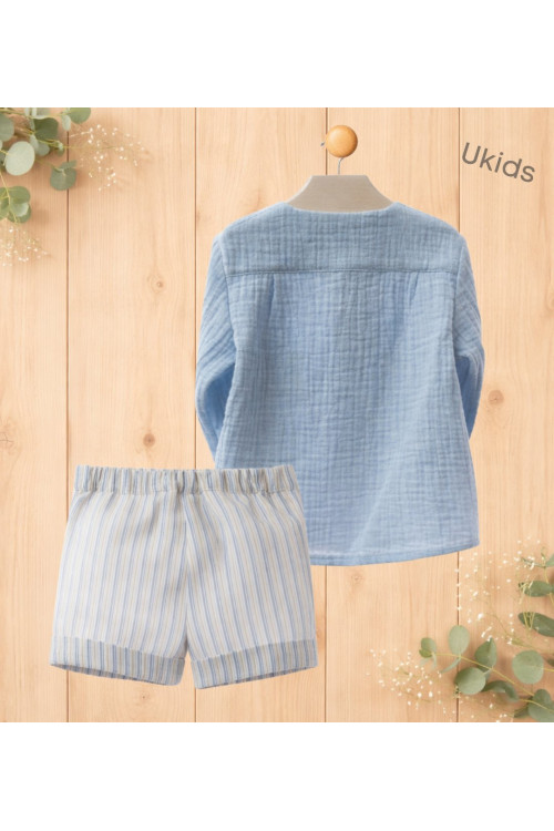 Conjunto Bebe Manga Larga Art.0359 'Familia Decoración' Celeste Empolvado