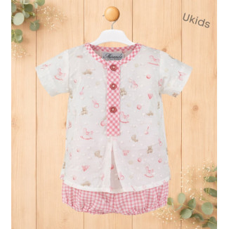 Camisa Manga Corta + Pantalón Corto Bebé Niño Rosa Palo