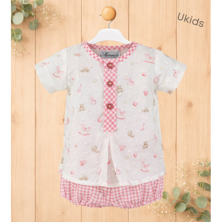 Camisa Manga Corta + Pantalón Corto Bebé Niño Rosa Palo
