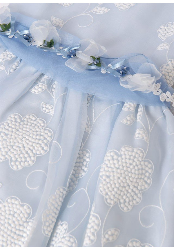 Vestido Organza Bordado Celeste
