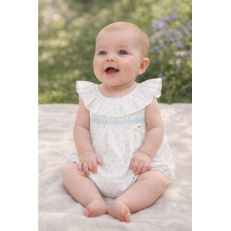 Pelele Tela C/Nido De Abeja Niña 'Eden V26' Azul Brisa