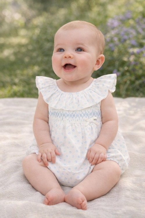 Pelele Tela C/Nido De Abeja Niña 'Eden V26' Azul Brisa