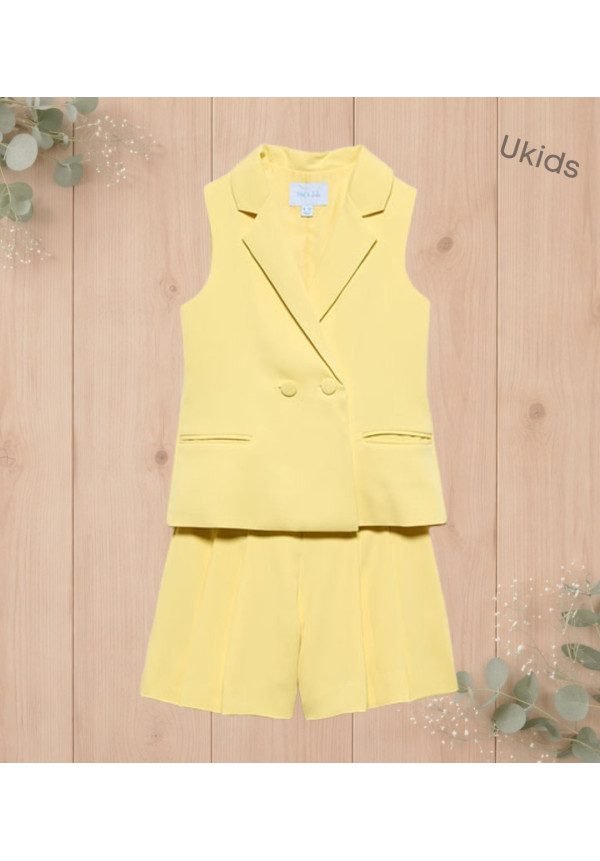 Traje Bermuda Crepe Amarillo