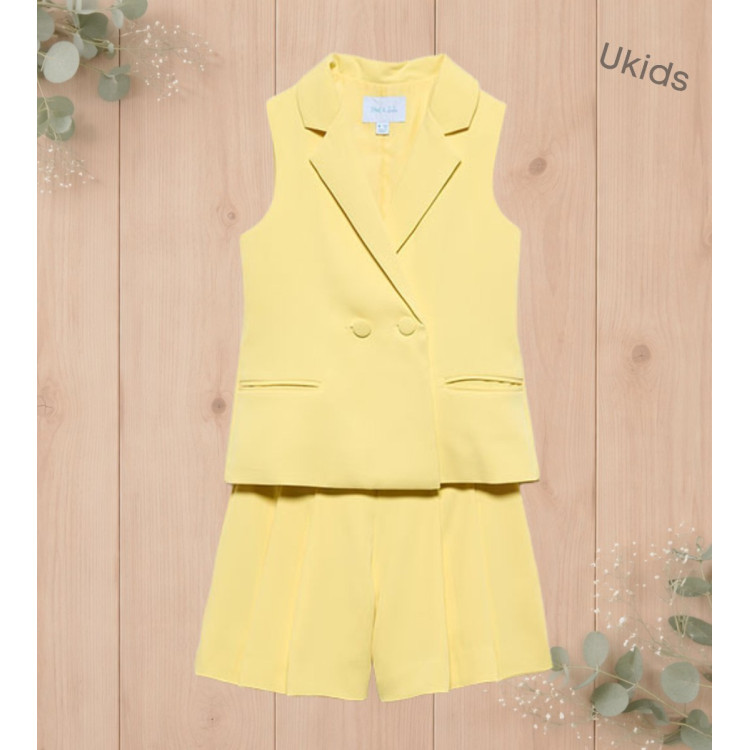 Traje Bermuda Crepe Amarillo