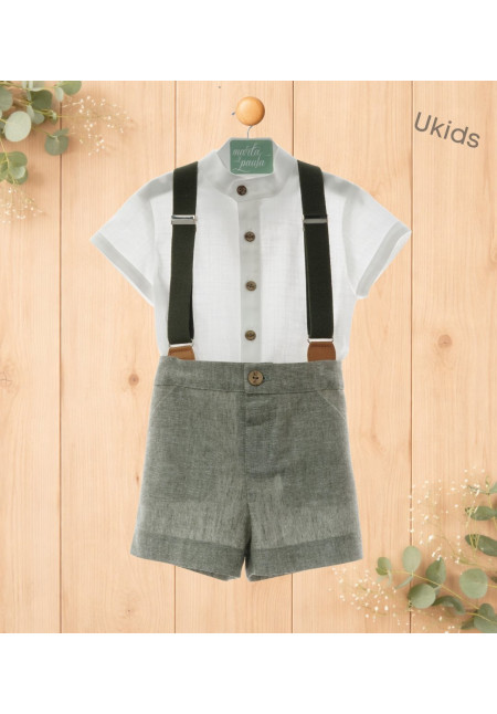 Conjunto Bebe Con Tirantes Art.0258 'Familia Samurai' Verde Hoja
