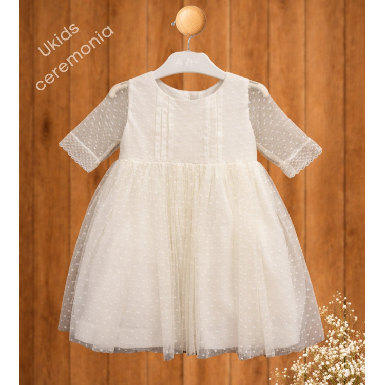 Vestido Tul Plumeti Básico sin fajín color blanco