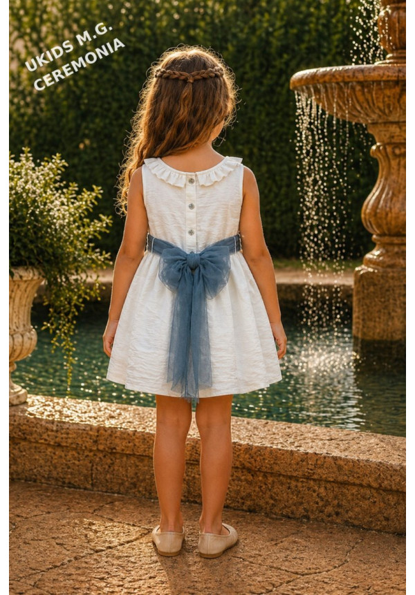 Vestido Bambula sin mangas Lazo tul azul