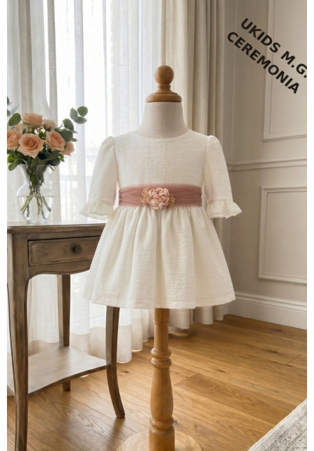 Vestido Bambula sin mangas Lazo tul Rosa