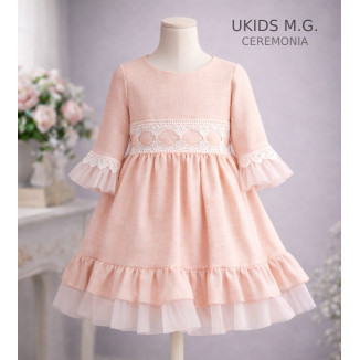Vestido Niña Ceremonia. Color Salmón