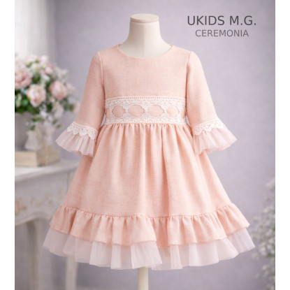 Vestido Niña Ceremonia. Color Salmón
