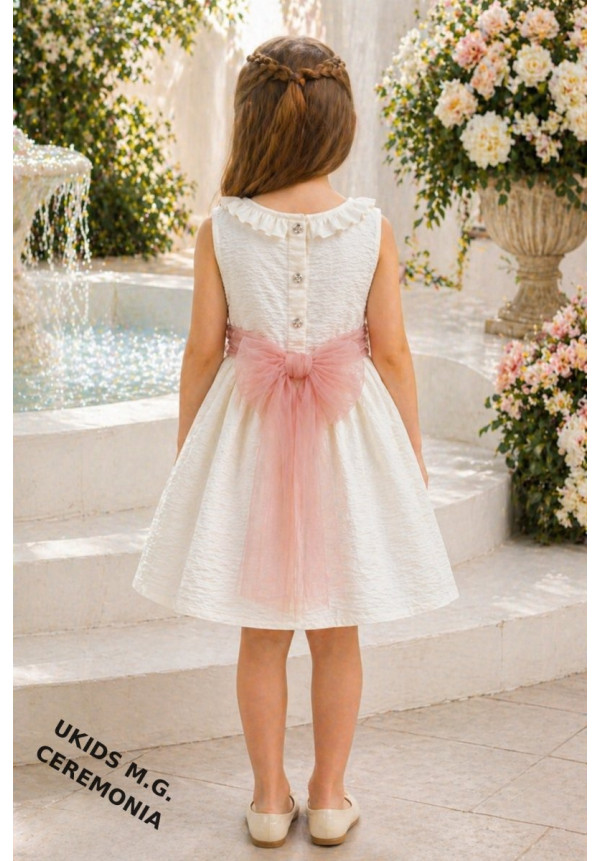 Vestido Bambula sin mangas Lazo tul rosa
