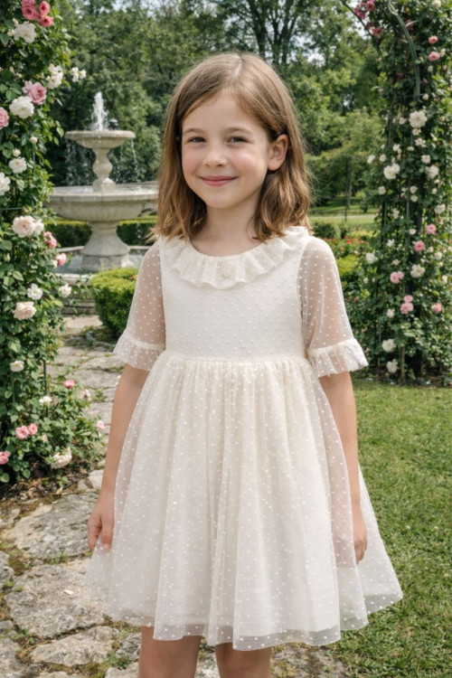 Vestido Tul Plumeti Básico sin fajín color blanco