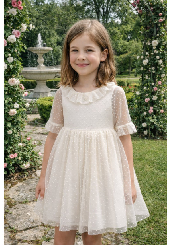 Vestido Tul Plumeti Básico sin fajín color blanco