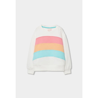 Sudadera Felpa Con Bandas Niña Blanco