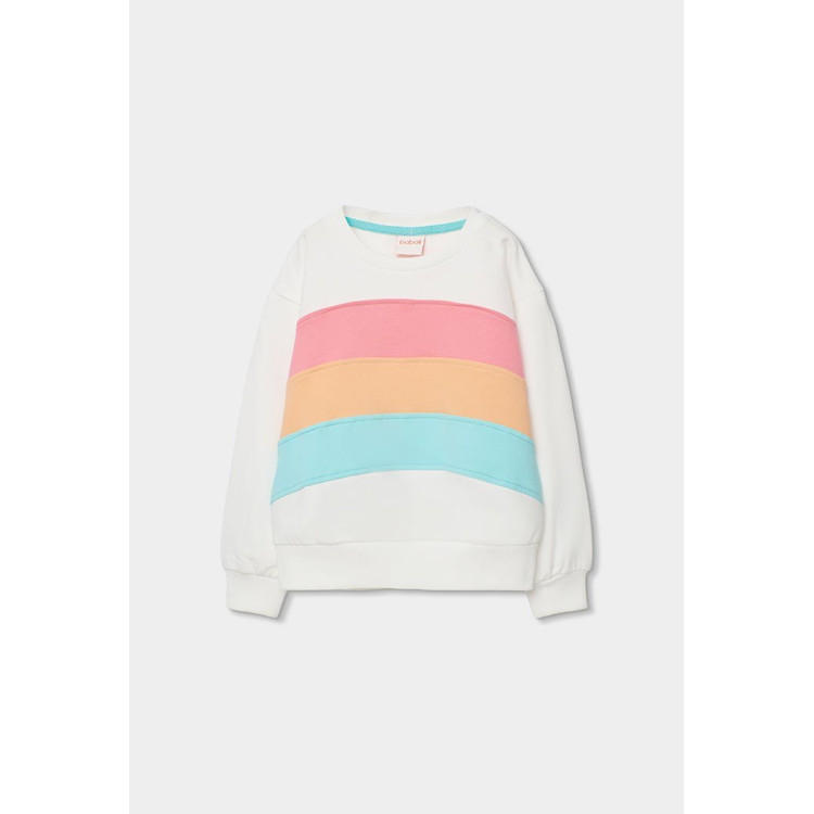 Sudadera Felpa Con Bandas Niña Blanco