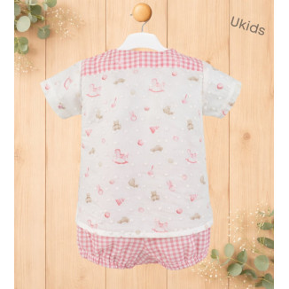 Camisa Manga Corta + Pantalón Corto Bebé Niño Rosa Palo