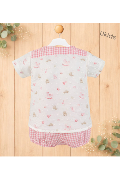 Camisa Manga Corta + Pantalón Corto Bebé Niño Rosa Palo