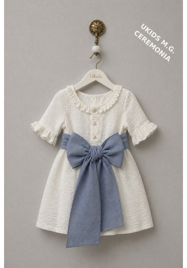 VESTIDO BÁMBULA MANGA FRANCESA FAJÍN LINO color azul