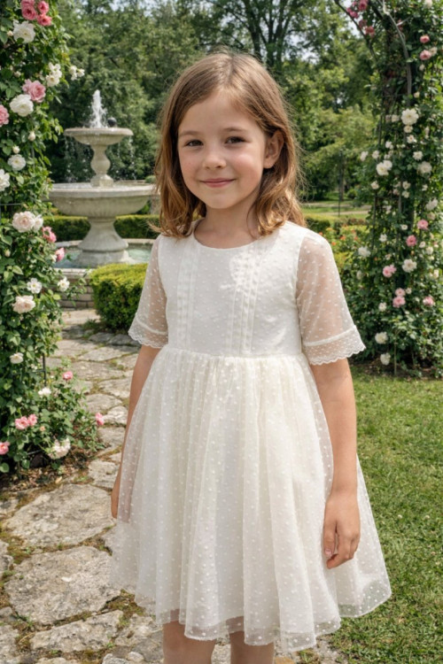 Vestido Tul Plumeti Básico sin fajín color blanco