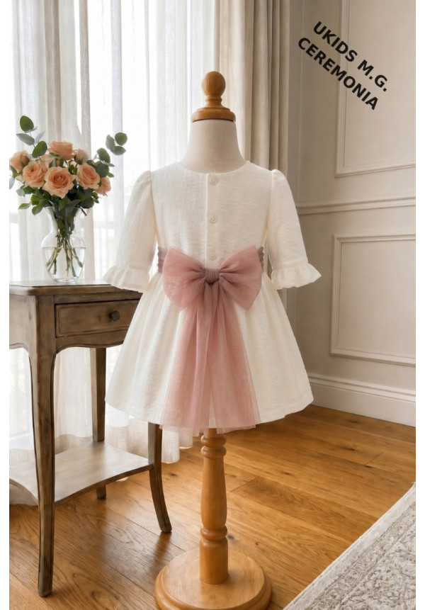 Vestido Bambula sin mangas Lazo tul Rosa