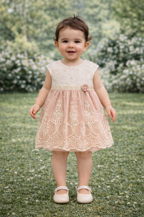 Jesusito Tul  Bordado Con Braga Salmón