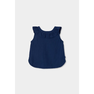 Conjunto Blusa Viscosa Y Falda-Pantalón Viscosa Flores Niña Azul Y Rosa