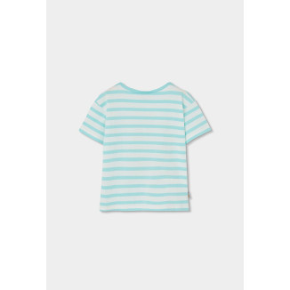 Conjunto Camiseta Punto Listada Y Bermudas Punto Flamé Niña Azul