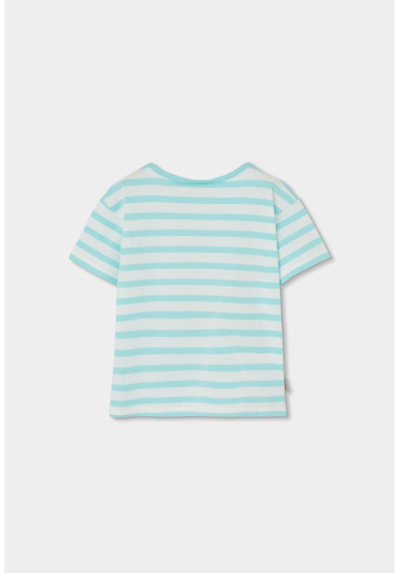 Conjunto Camiseta Punto Listada Y Bermudas Punto Flamé Niña Azul