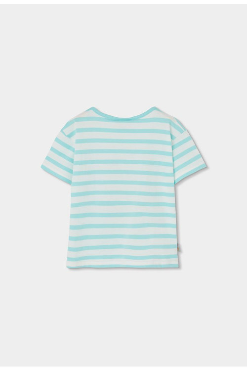 Conjunto Camiseta Punto Listada Y Bermudas Punto Flamé Niña Azul