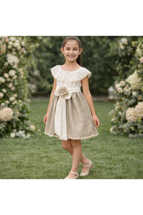 Vestido Cubanita Falda Lurex Beig/Arena