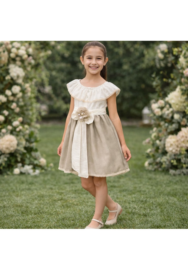 Vestido Cubanita Falda Lurex Beig/Arena