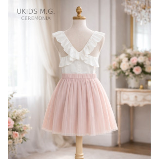 Blusa Satén Orithia + Falda Plisada  Color Rosa Empolvado