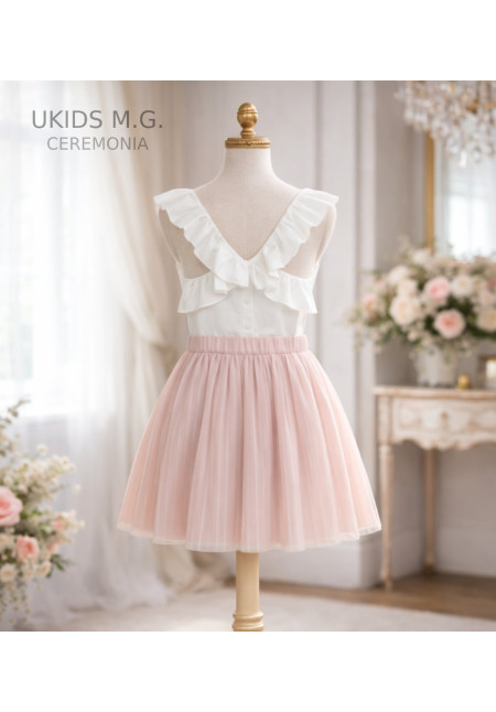 Blusa Satén Orithia + Falda Plisada  Color Rosa Empolvado