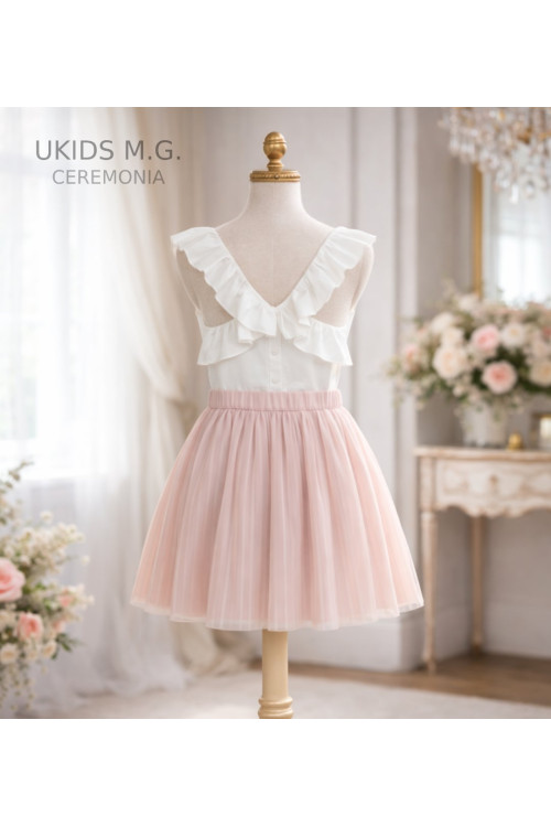 Blusa Satén Orithia + Falda Plisada  Color Rosa Empolvado