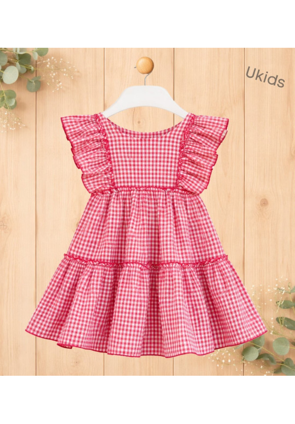 Vestido en cuadro vichi. Color fucsia