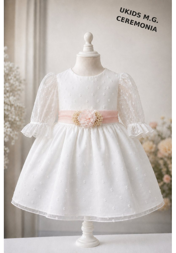 VESTIDO CEREMONIA PLUMETI GASA M/FRANCESA TUL ROSA