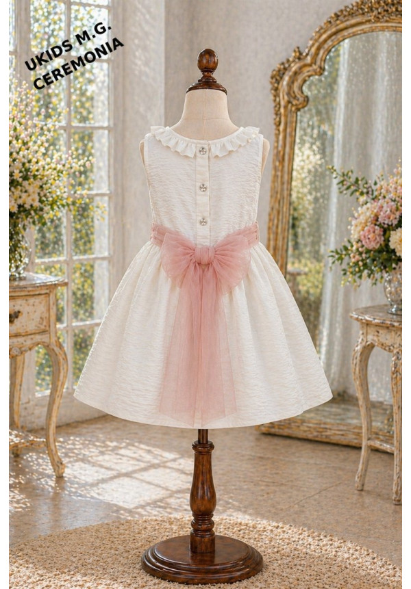 Vestido Bambula sin mangas Lazo tul rosa