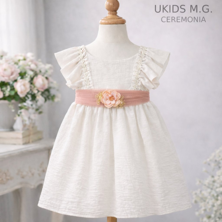 VESTIDO BÁMBULA LINO MANGA FRANCESA rosa