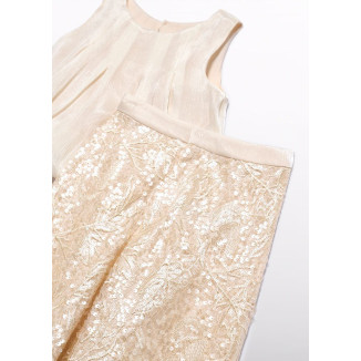 Conjunto pantalón largo lentejuelas + blusa champagne 